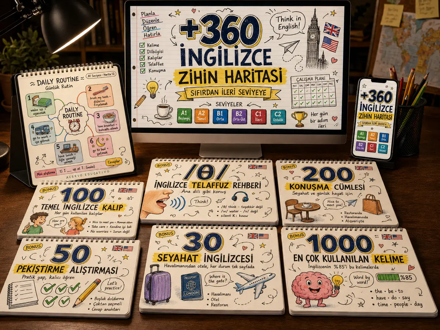 +360 İngilizce Zihin Haritası Seti, 6 bonusla