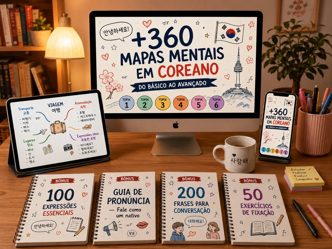 Coreano Visual — +360 mapas mentais + app + bônus